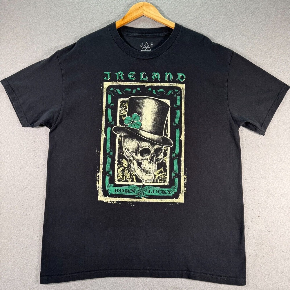 JEM Collective Ireland T-Shirt‎ Mens XL Black Skull Born Lucky Graphic Classic
